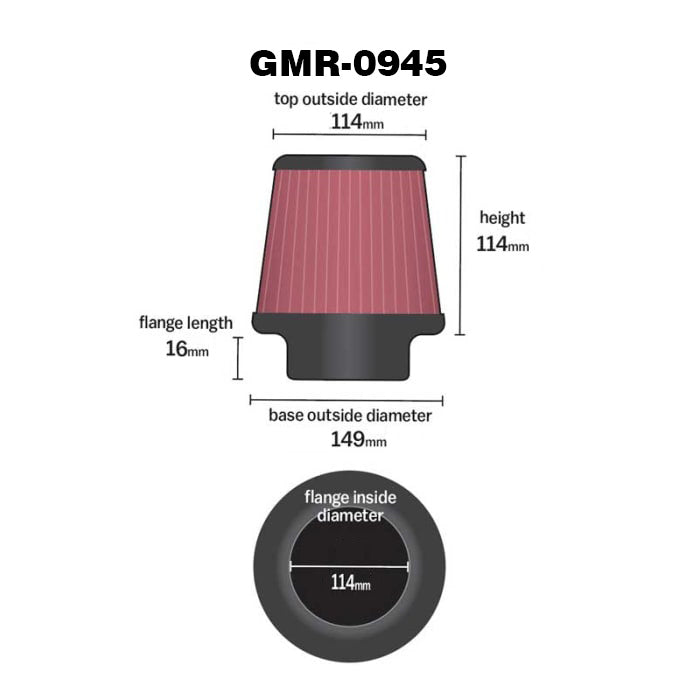 GruppeM ユニバーサルフィルター | 取付内径 114 mm | 品番 : GMR-0945 (K&N RU-1005互換品)