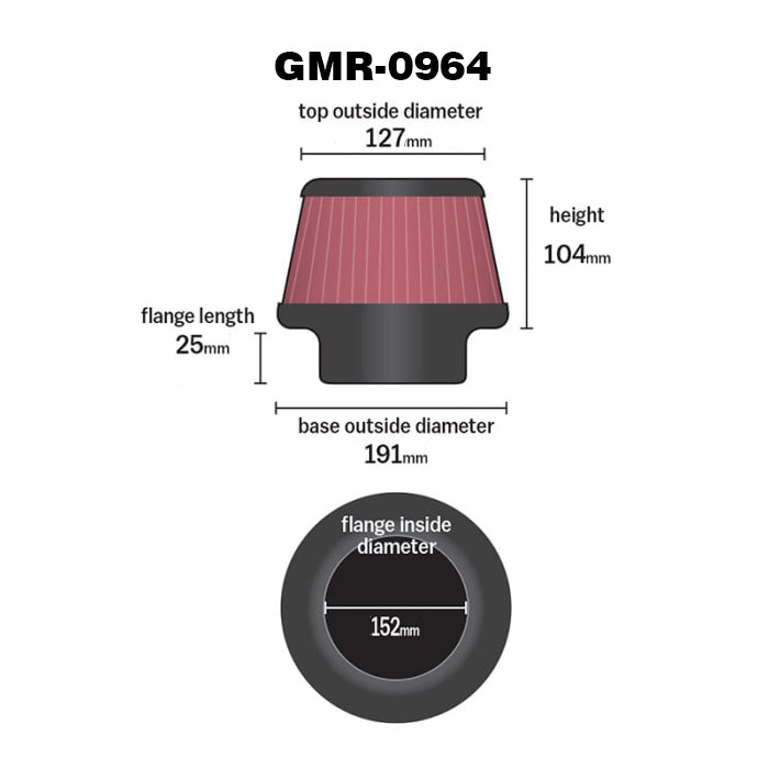 GruppeM ユニバーサルフィルター | 取付内径 152 mm | 品番 : GMR-0964 (K&N RU-4600 / RU-2960互換品)