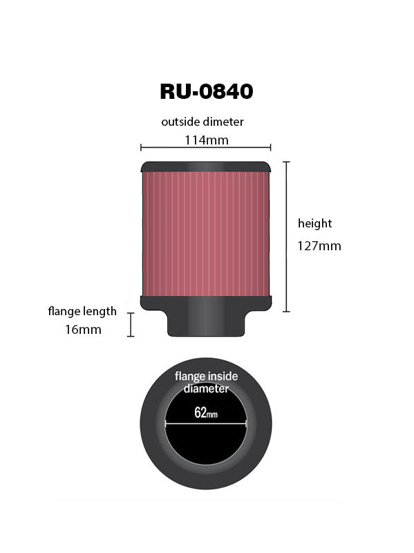 K&N ユニバーサルフィルター | 取付内径 62 mm | K&N : RU-0840