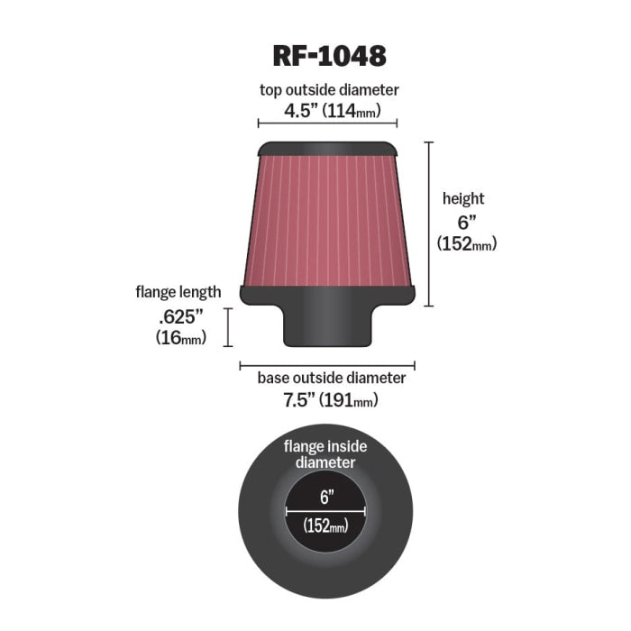 K&N ユニバーサルフィルター | 取付内径 152 mm | K&N : RF-1048