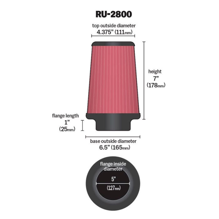 K&N ユニバーサルフィルター | 取付内径 127 mm | K&N : RU-2800